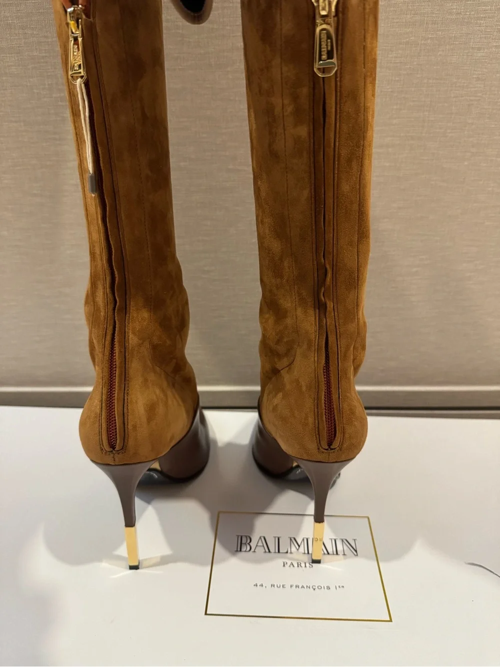 Balmain Amazone Brown Over-the-Knee Suede Stiletto Boots38/8 NWT!